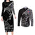 Iceland Viking Ravens Couples Matching Long Sleeve Bodycon Dress and Long Sleeve Button Shirt Vegvisir Runes Pattern - Wonder Print Shop