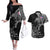 Iceland Viking Ravens Couples Matching Off The Shoulder Long Sleeve Dress and Hawaiian Shirt Vegvisir Runes Pattern - Wonder Print Shop