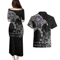 Iceland Viking Ravens Couples Matching Puletasi and Hawaiian Shirt Vegvisir Runes Pattern - Wonder Print Shop