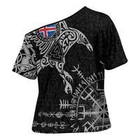 Iceland Viking Ravens Cross Shoulder Shirt Vegvisir Runes Pattern - Wonder Print Shop