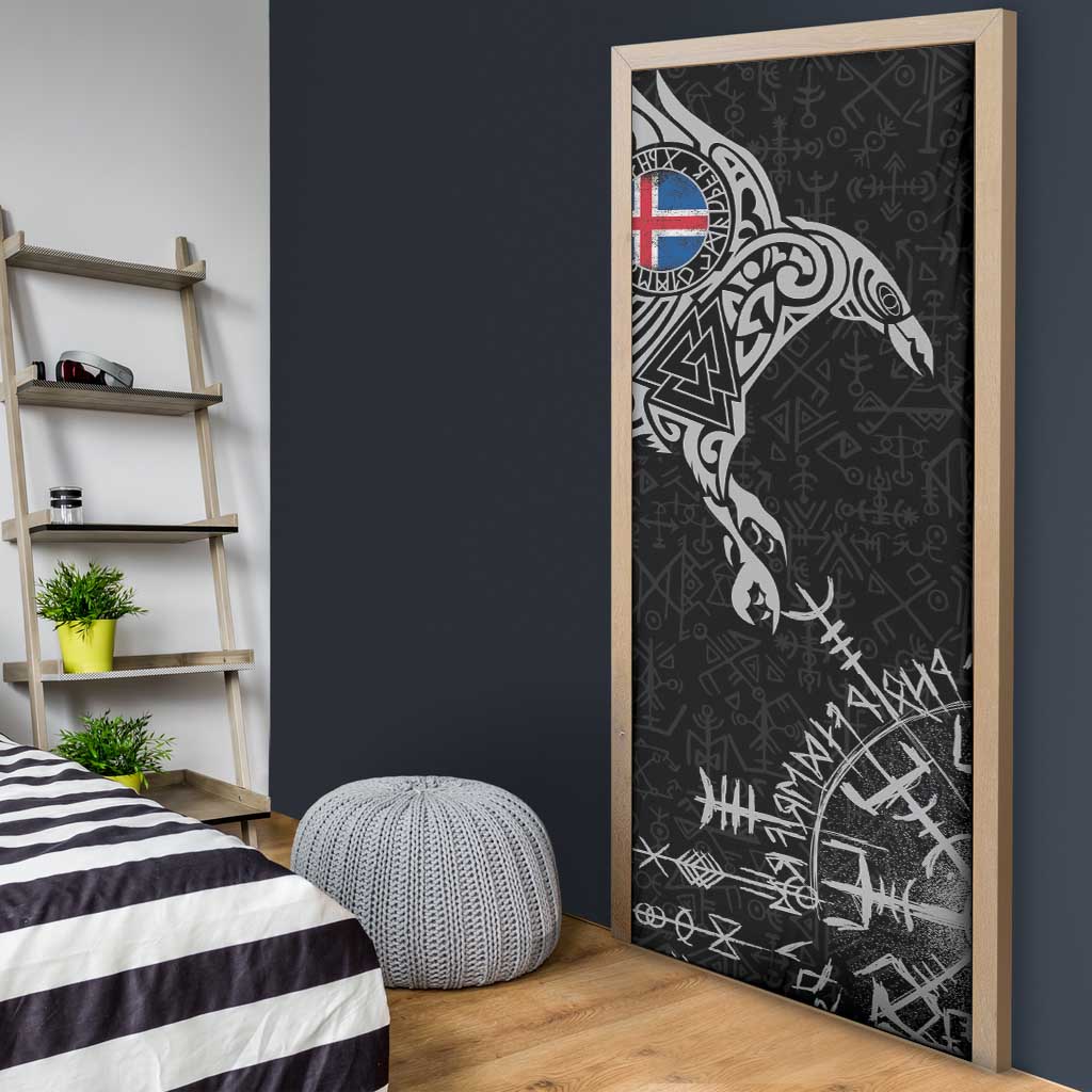 Iceland Viking Ravens Door Cover Vegvisir Runes Pattern - Wonder Print Shop