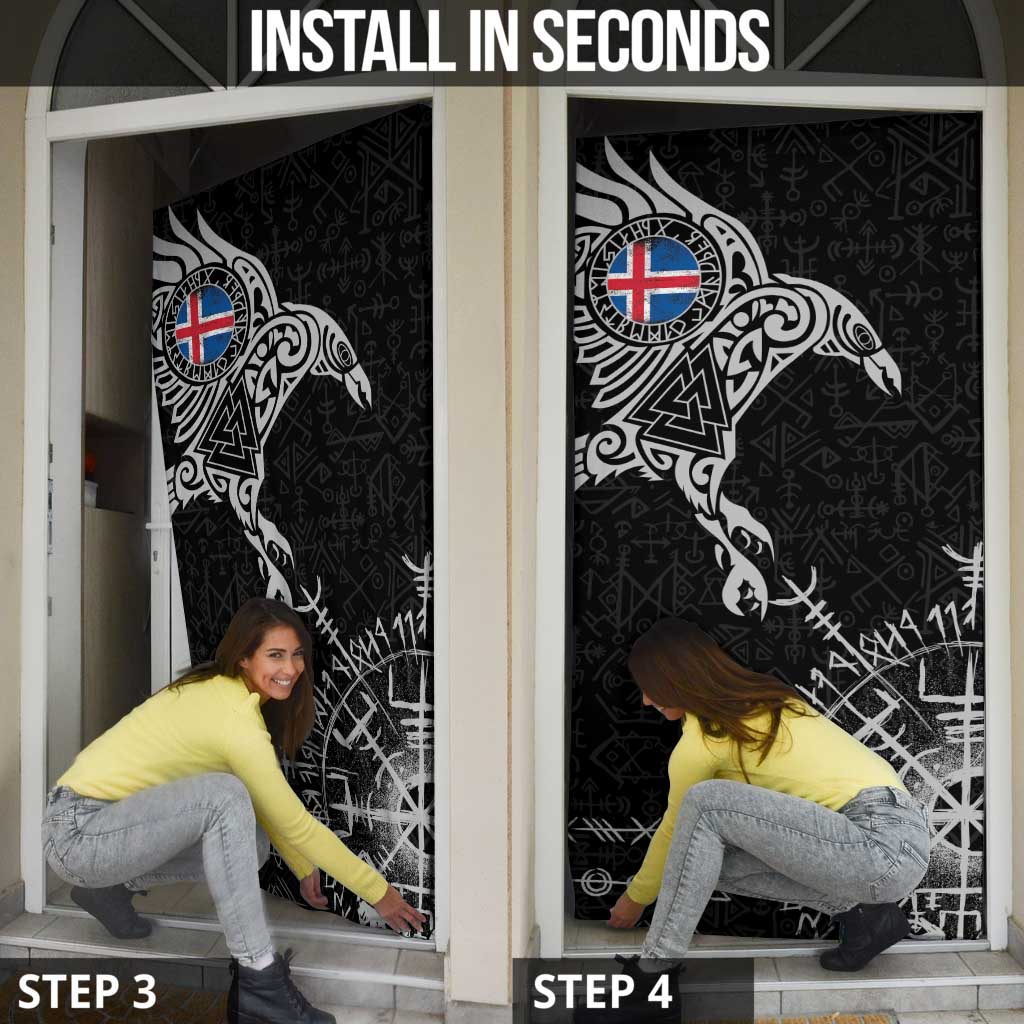Iceland Viking Ravens Door Cover Vegvisir Runes Pattern - Wonder Print Shop