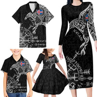 Iceland Viking Ravens Family Matching Long Sleeve Bodycon Dress and Hawaiian Shirt Vegvisir Runes Pattern - Wonder Print Shop