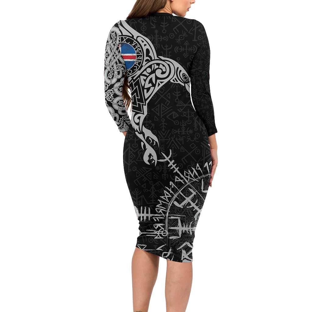 Iceland Viking Ravens Family Matching Long Sleeve Bodycon Dress and Hawaiian Shirt Vegvisir Runes Pattern - Wonder Print Shop