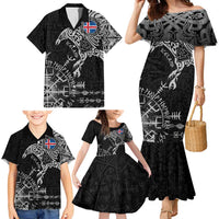 Iceland Viking Ravens Family Matching Mermaid Dress and Hawaiian Shirt Vegvisir Runes Pattern - Wonder Print Shop