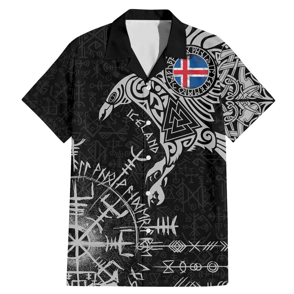 Iceland Viking Ravens Family Matching Mermaid Dress and Hawaiian Shirt Vegvisir Runes Pattern - Wonder Print Shop