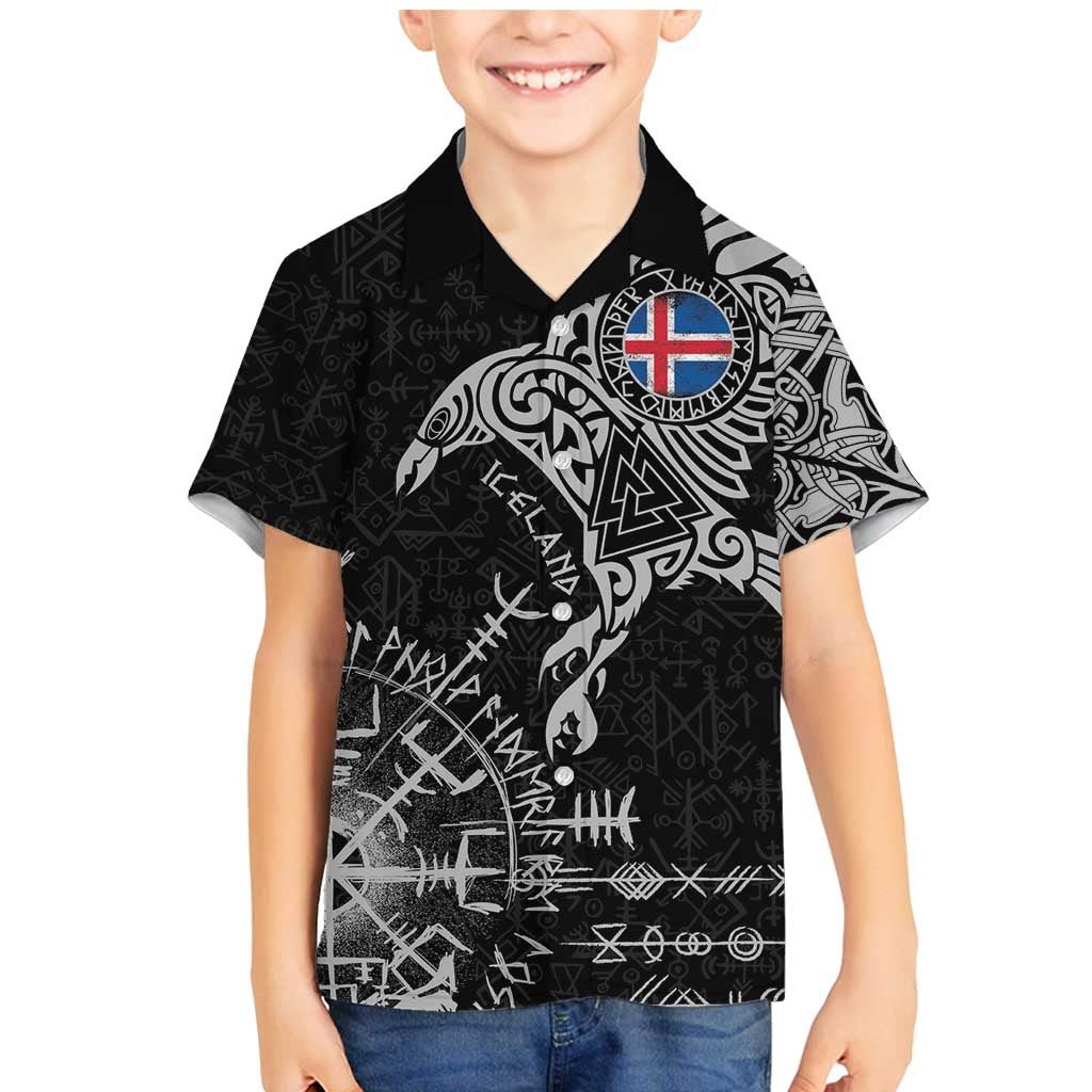 Iceland Viking Ravens Family Matching Mermaid Dress and Hawaiian Shirt Vegvisir Runes Pattern - Wonder Print Shop