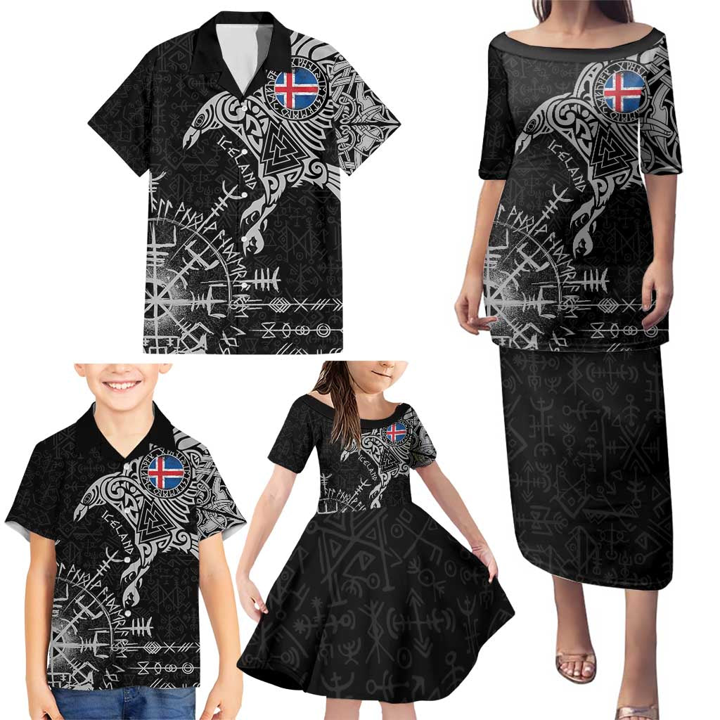 Iceland Viking Ravens Family Matching Puletasi and Hawaiian Shirt Vegvisir Runes Pattern - Wonder Print Shop