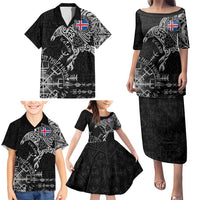 Iceland Viking Ravens Family Matching Puletasi and Hawaiian Shirt Vegvisir Runes Pattern - Wonder Print Shop