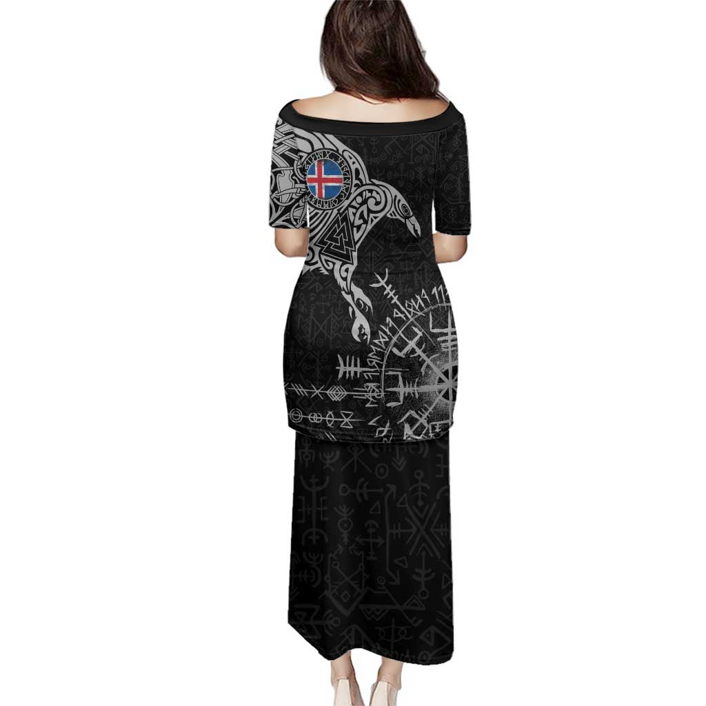 Iceland Viking Ravens Family Matching Puletasi and Hawaiian Shirt Vegvisir Runes Pattern - Wonder Print Shop