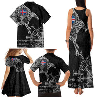 Iceland Viking Ravens Family Matching Tank Maxi Dress and Hawaiian Shirt Vegvisir Runes Pattern - Wonder Print Shop
