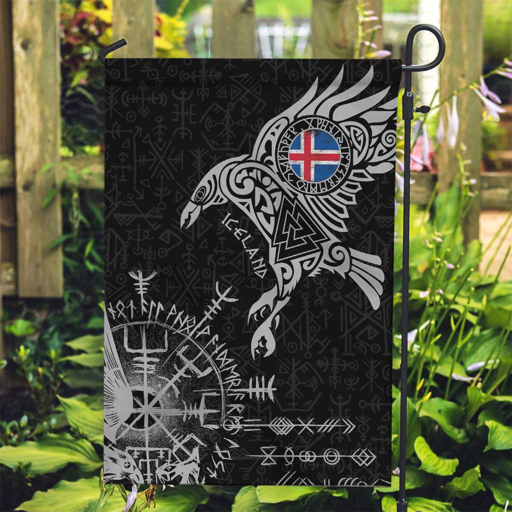 Iceland Viking Ravens Garden Flag Vegvisir Runes Pattern - Wonder Print Shop