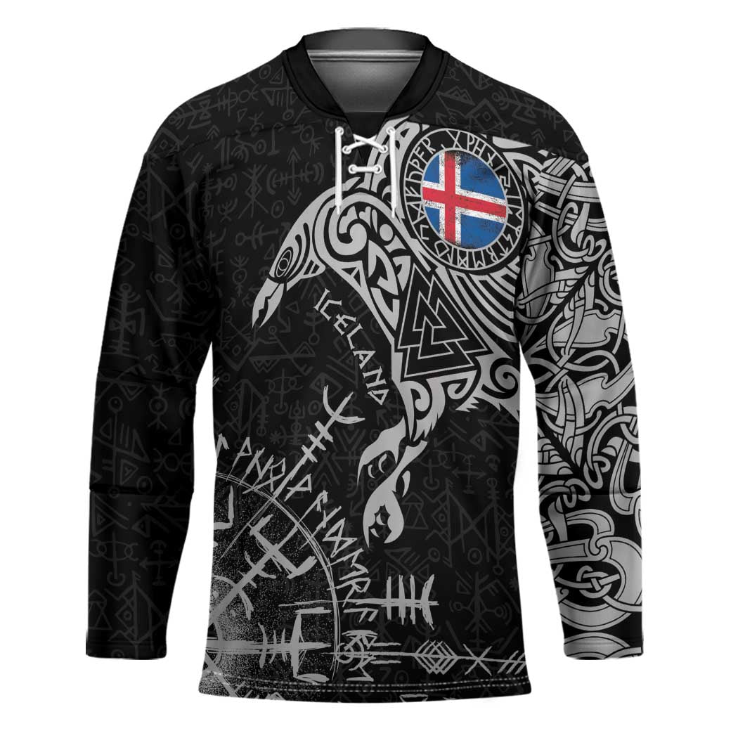 Iceland Viking Ravens Hockey Jersey Vegvisir Runes Pattern - Wonder Print Shop