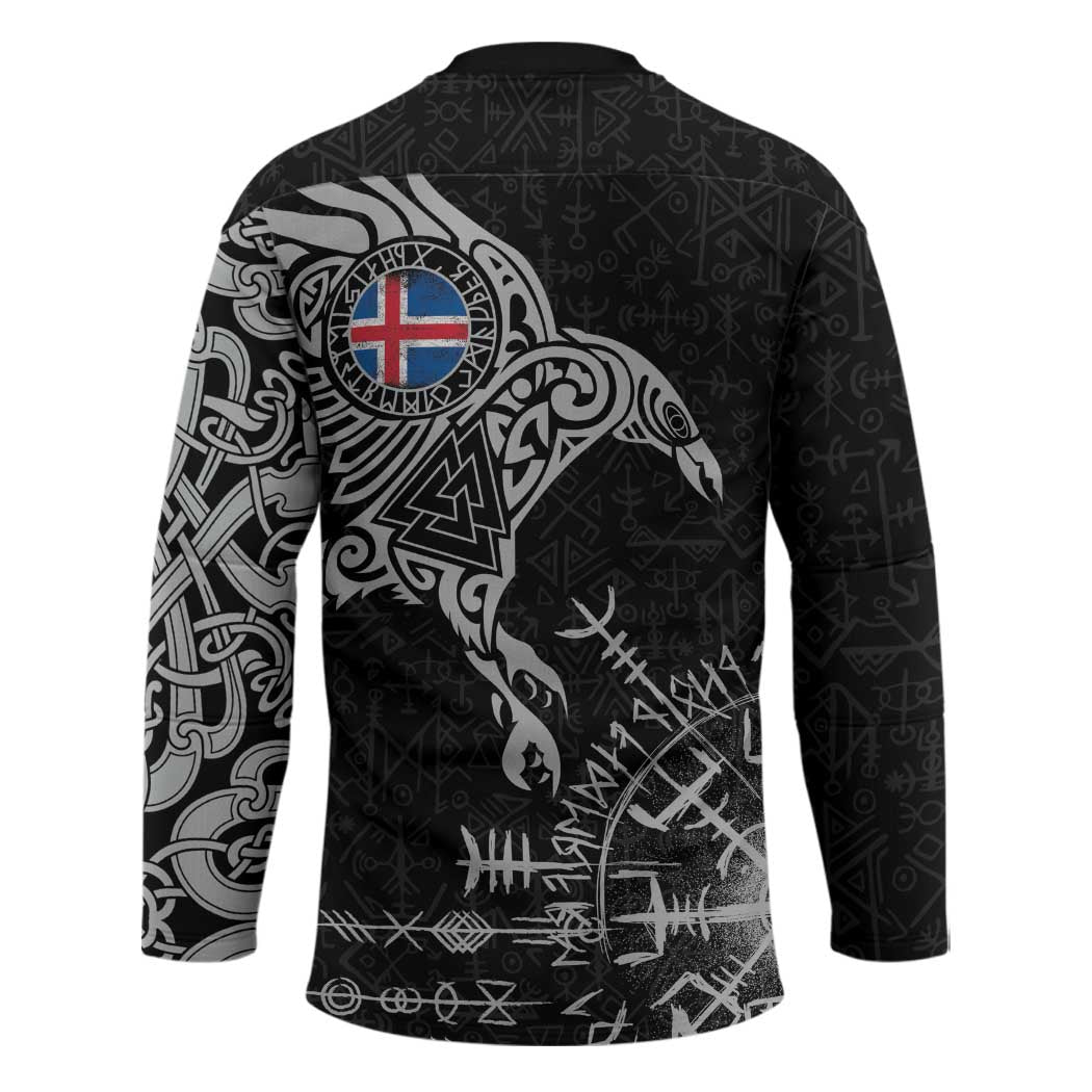 Iceland Viking Ravens Hockey Jersey Vegvisir Runes Pattern - Wonder Print Shop