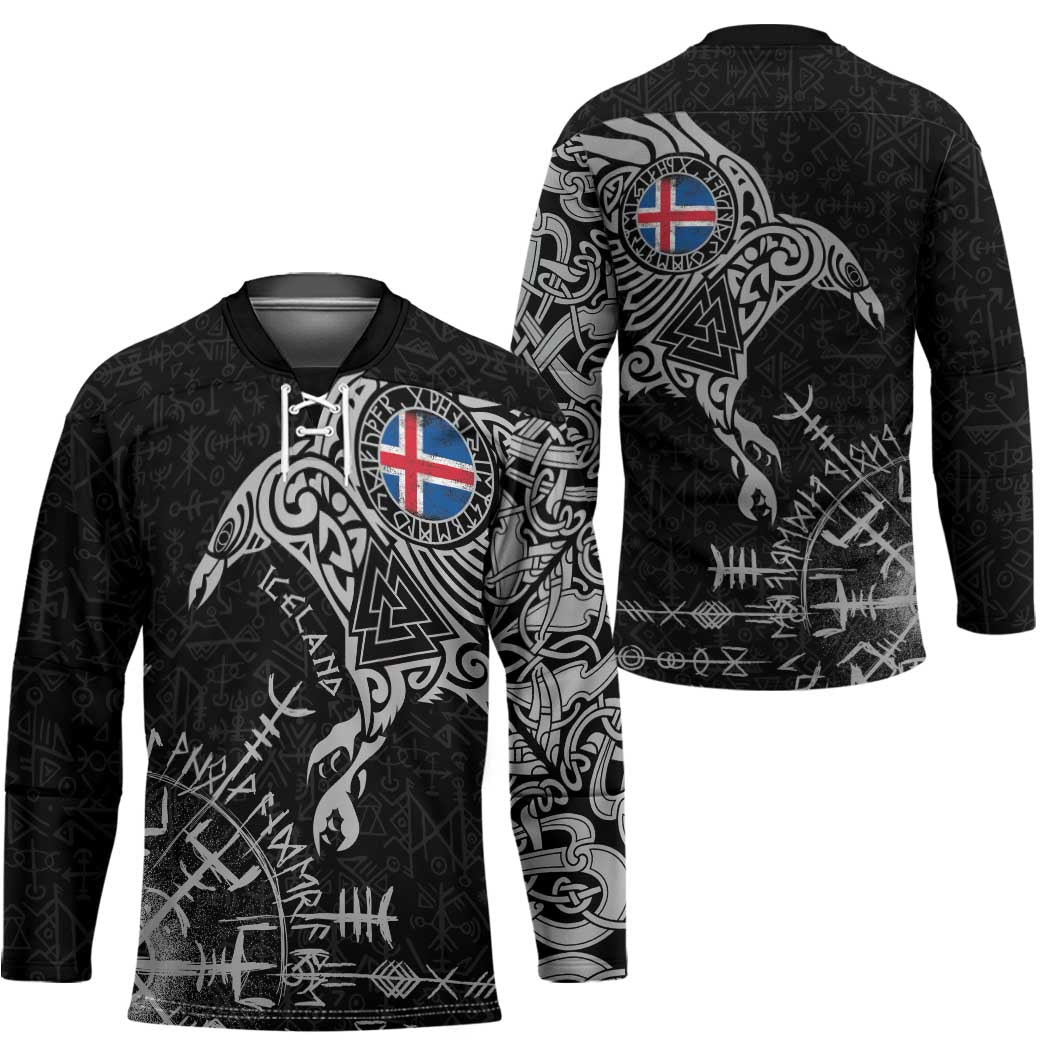 Iceland Viking Ravens Hockey Jersey Vegvisir Runes Pattern - Wonder Print Shop