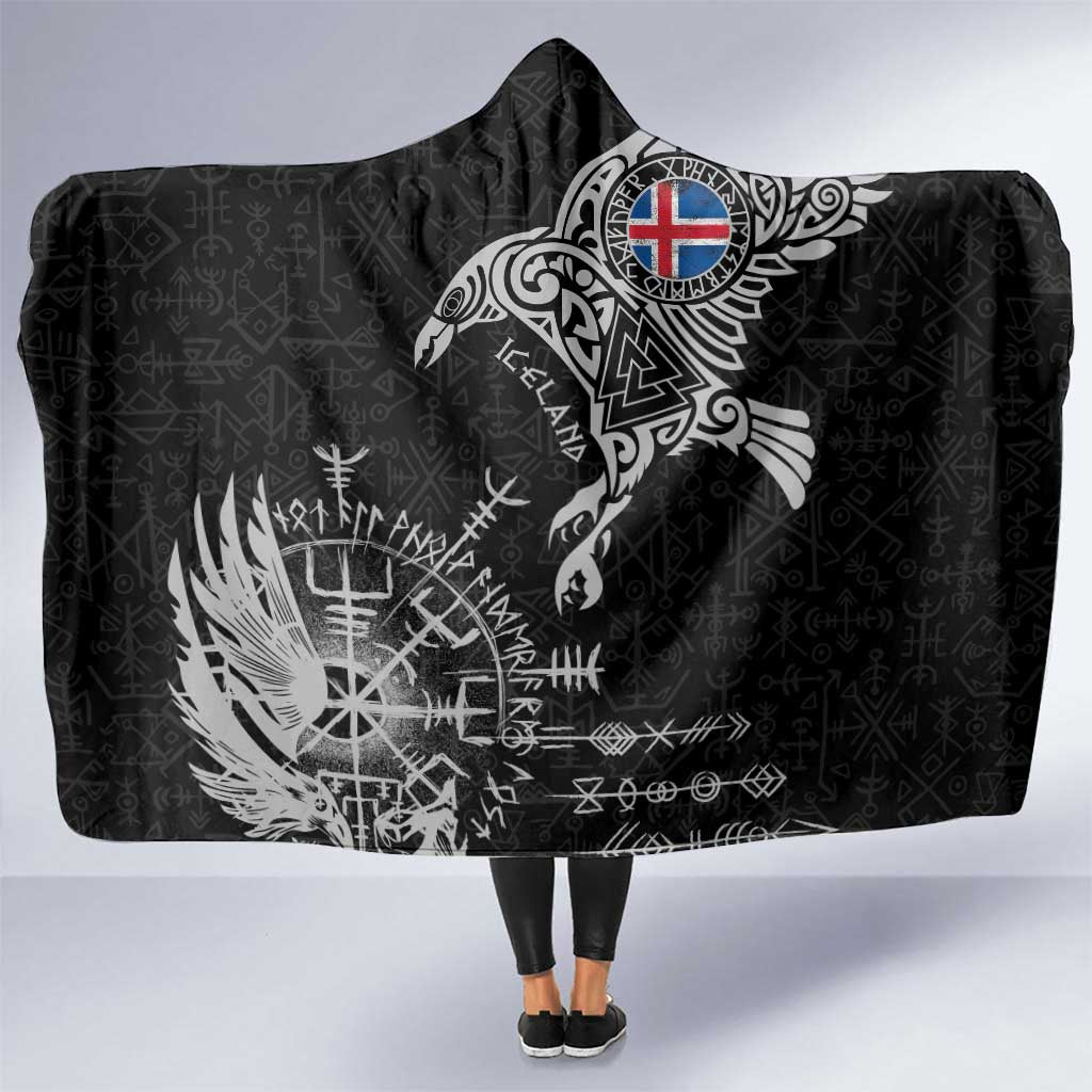 Iceland Viking Ravens Hooded Blanket Vegvisir Runes Pattern - Wonder Print Shop