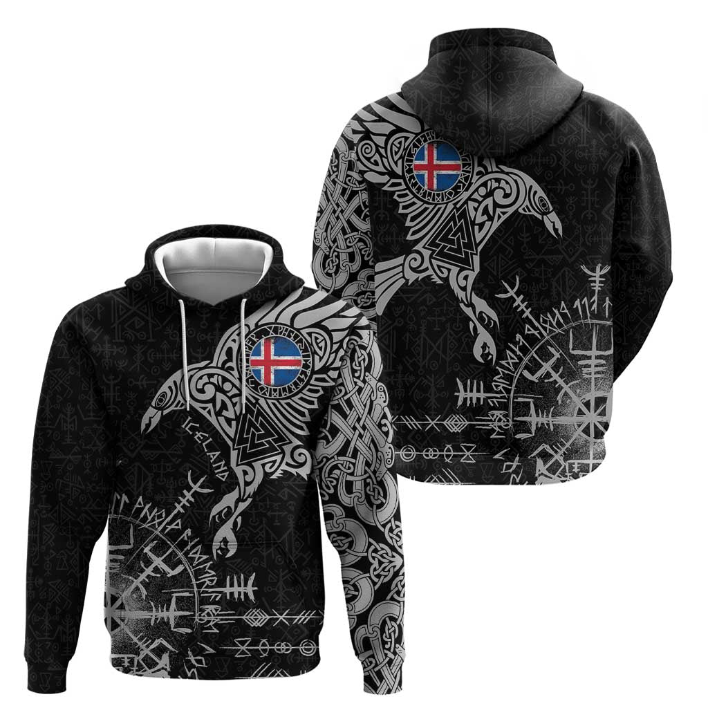 Iceland Viking Ravens Hoodie Vegvisir Runes Pattern - Wonder Print Shop