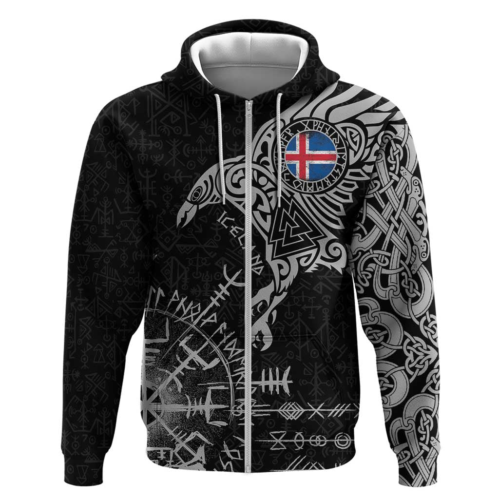 Iceland Viking Ravens Hoodie Vegvisir Runes Pattern - Wonder Print Shop