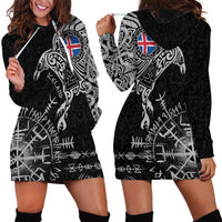 Iceland Viking Ravens Hoodie Dress Vegvisir Runes Pattern - Wonder Print Shop