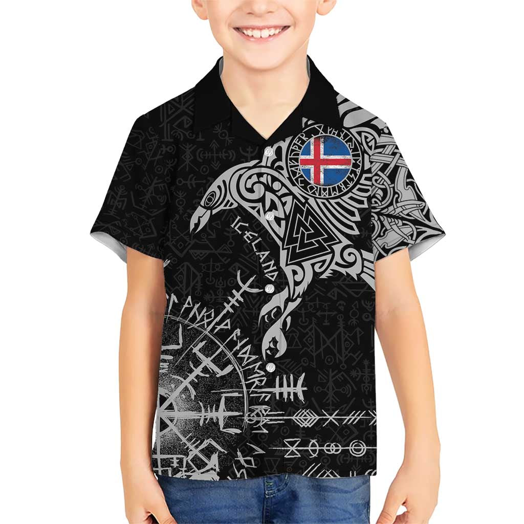 Iceland Viking Ravens Kid Hawaiian Shirt Vegvisir Runes Pattern - Wonder Print Shop