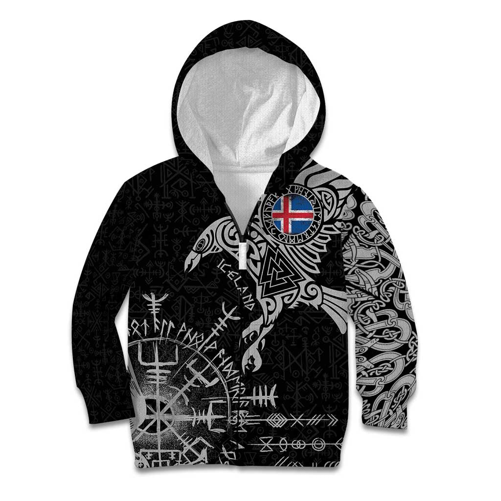 Iceland Viking Ravens Kid Hoodie Vegvisir Runes Pattern - Wonder Print Shop