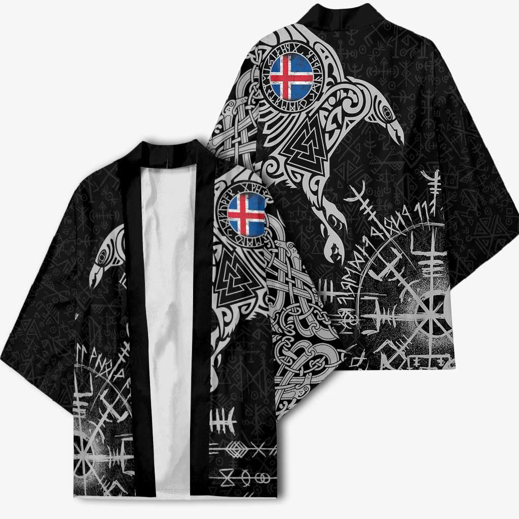 Iceland Viking Ravens Kimono Vegvisir Runes Pattern - Wonder Print Shop