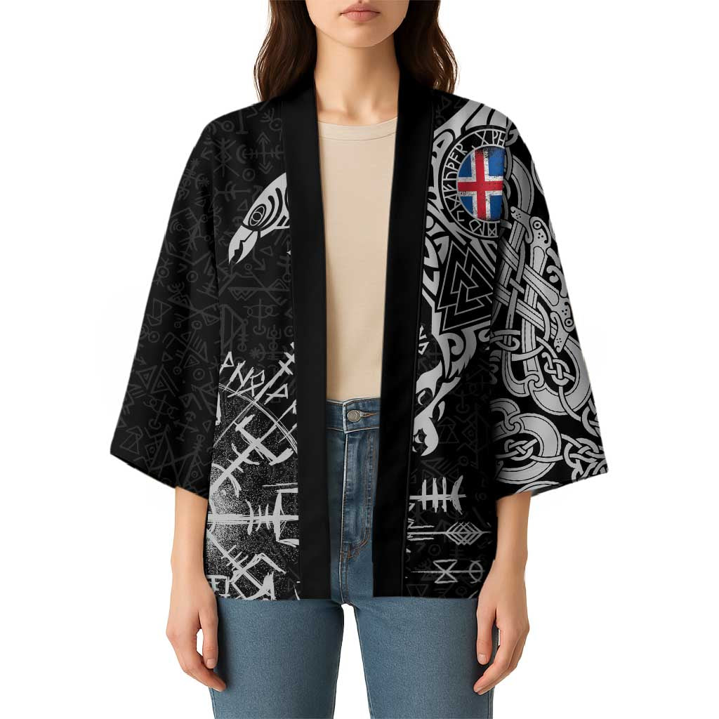 Iceland Viking Ravens Kimono Vegvisir Runes Pattern - Wonder Print Shop