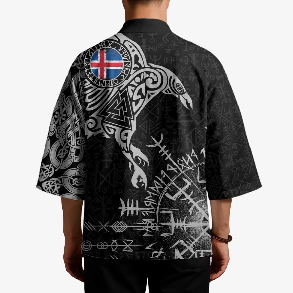 Iceland Viking Ravens Kimono Vegvisir Runes Pattern - Wonder Print Shop
