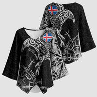 Iceland Viking Ravens Kimono Sleeve Blouse Vegvisir Runes Pattern - Wonder Print Shop
