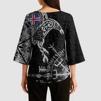Iceland Viking Ravens Kimono Sleeve Blouse Vegvisir Runes Pattern - Wonder Print Shop