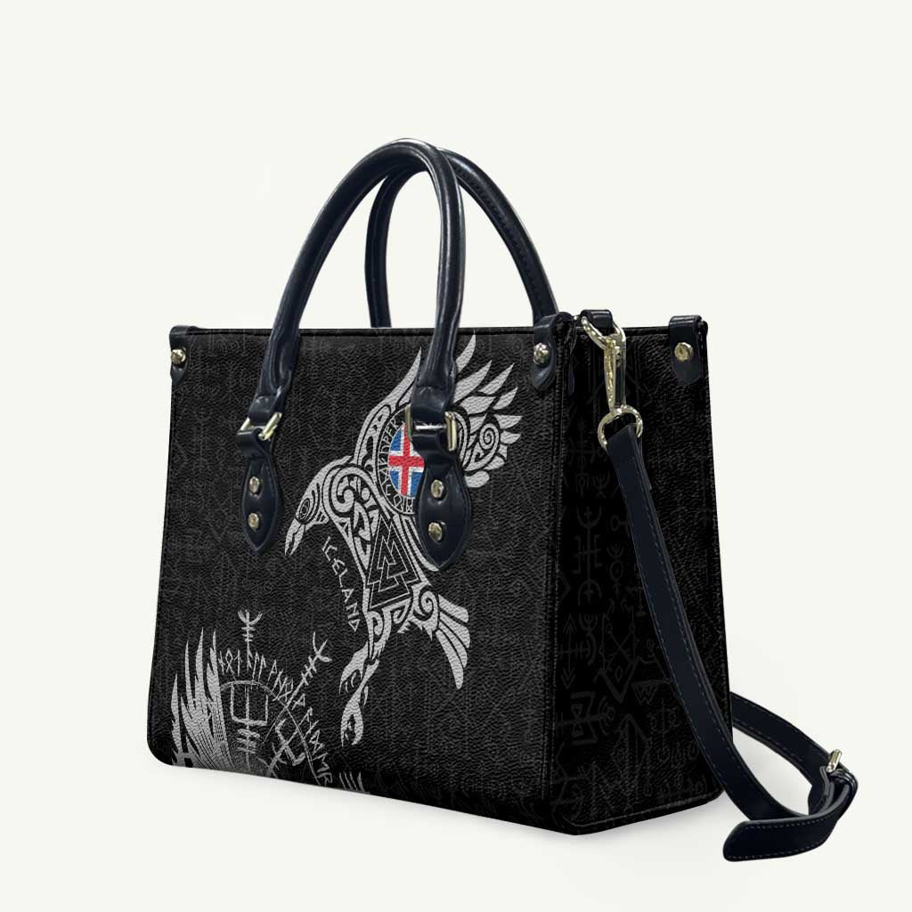 Iceland Viking Ravens Leather Bag Vegvisir Runes Pattern - Wonder Print Shop