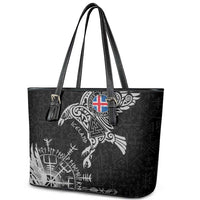 Iceland Viking Ravens Leather Tote Bag Vegvisir Runes Pattern - Wonder Print Shop