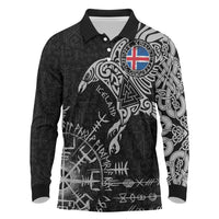 Iceland Viking Ravens Long Sleeve Polo Shirt Vegvisir Runes Pattern - Wonder Print Shop