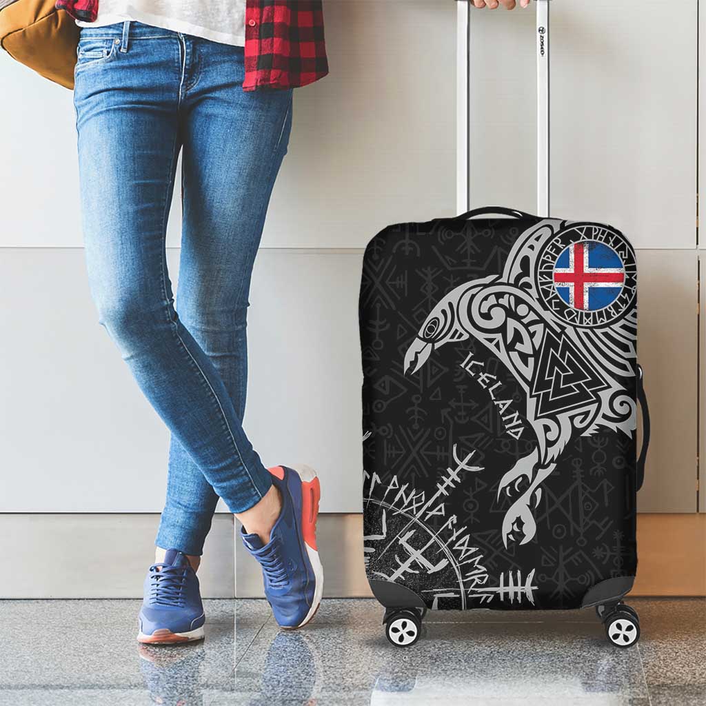 Iceland Viking Ravens Luggage Cover Vegvisir Runes Pattern - Wonder Print Shop