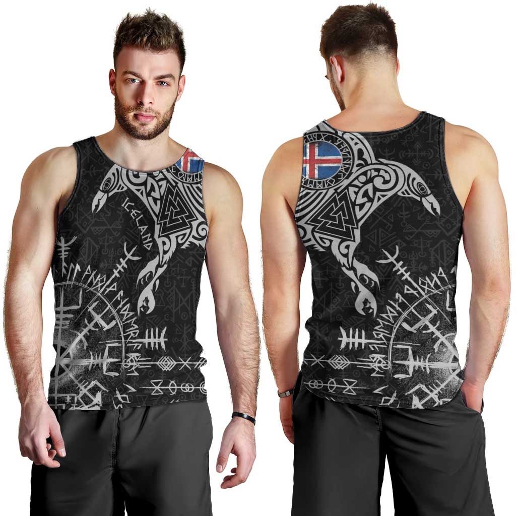 Iceland Viking Ravens Men Tank Top Vegvisir Runes Pattern - Wonder Print Shop