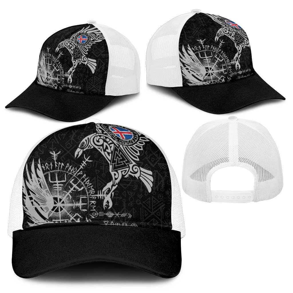 Iceland Viking Ravens Mesh Trucker Cap Vegvisir Runes Pattern - Wonder Print Shop
