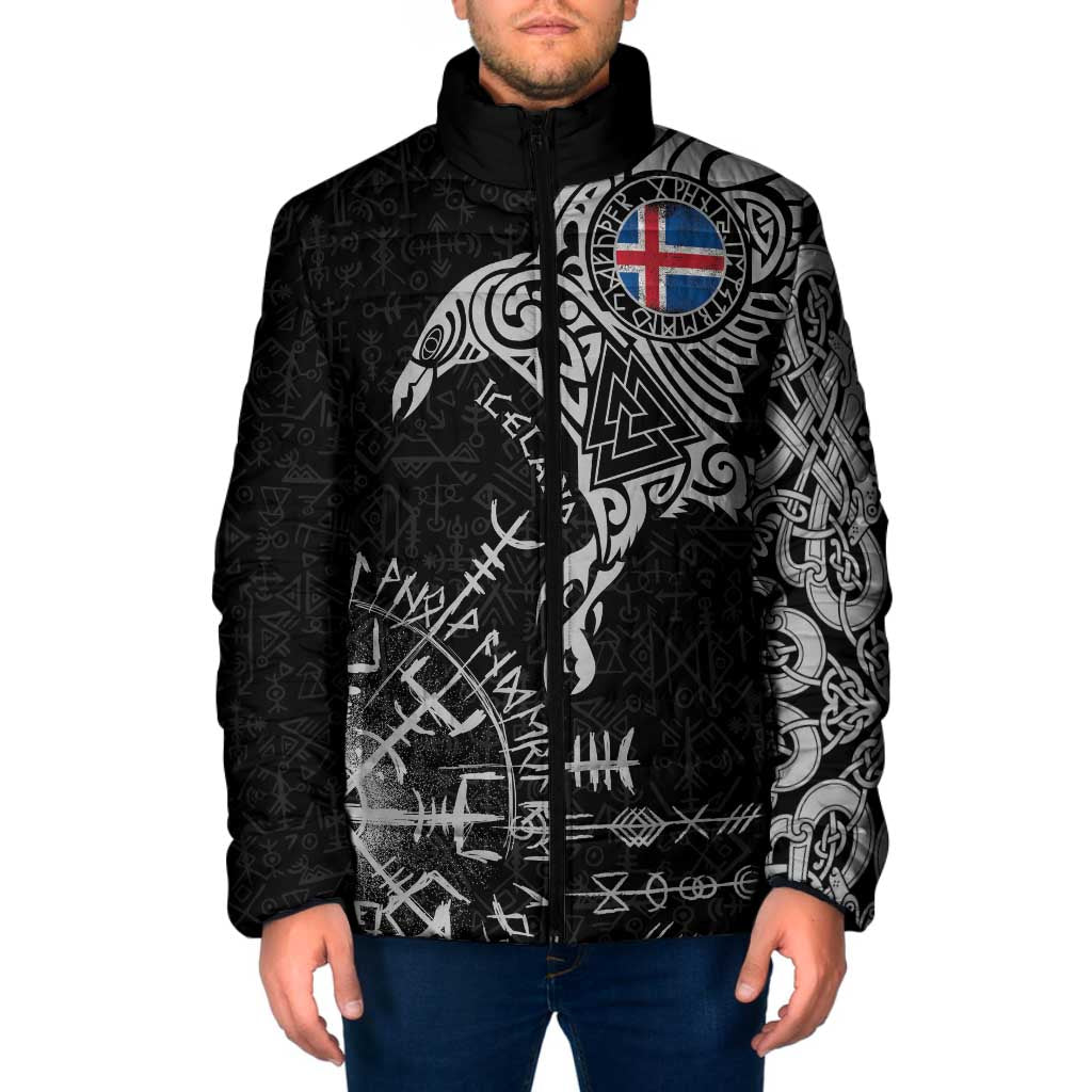 Iceland Viking Ravens Padded Jacket Vegvisir Runes Pattern - Wonder Print Shop