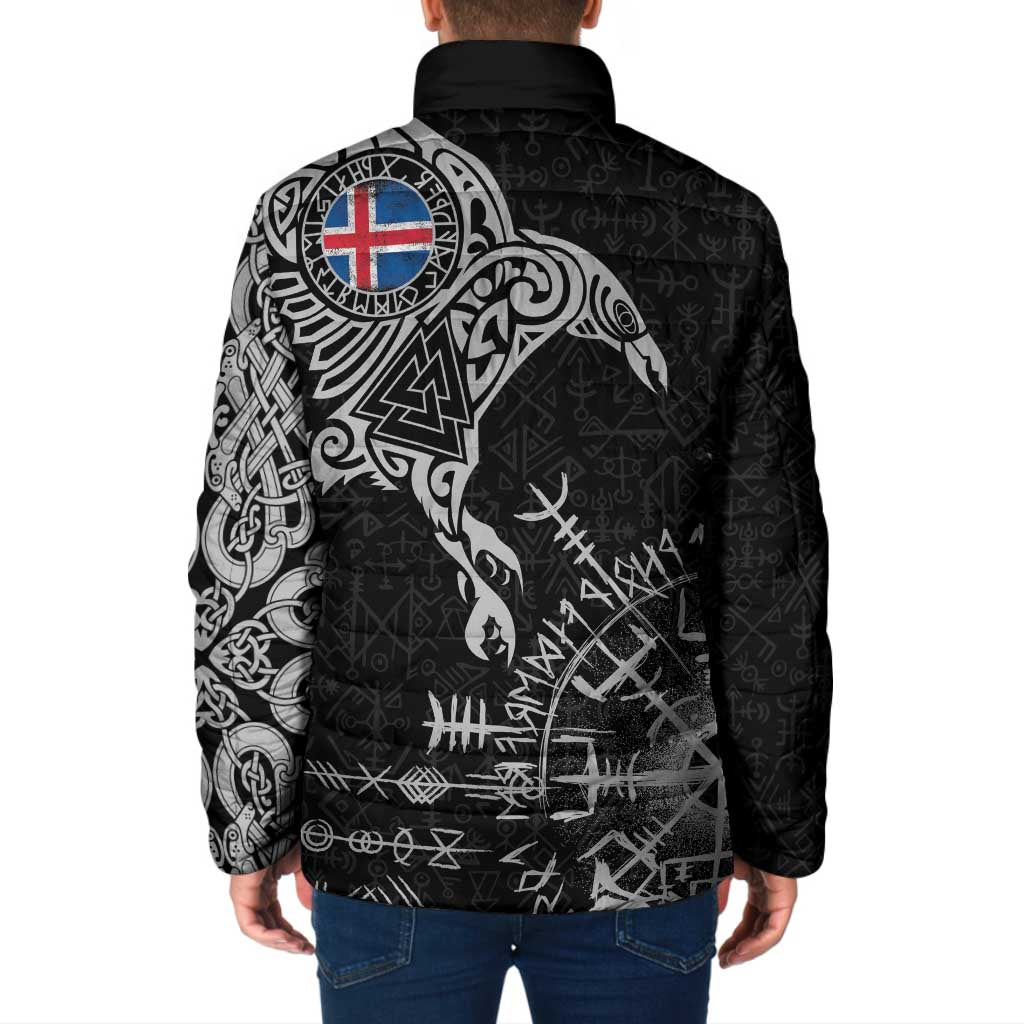 Iceland Viking Ravens Padded Jacket Vegvisir Runes Pattern - Wonder Print Shop