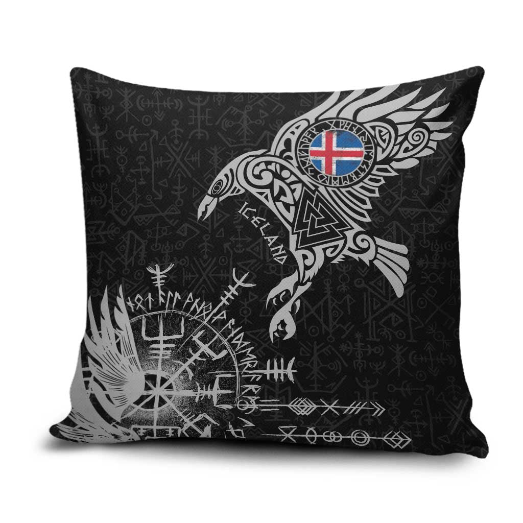 Iceland Viking Ravens Pillow Cover Vegvisir Runes Pattern - Wonder Print Shop
