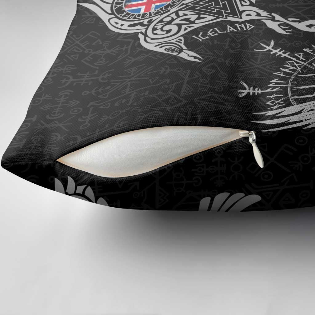 Iceland Viking Ravens Pillow Cover Vegvisir Runes Pattern - Wonder Print Shop