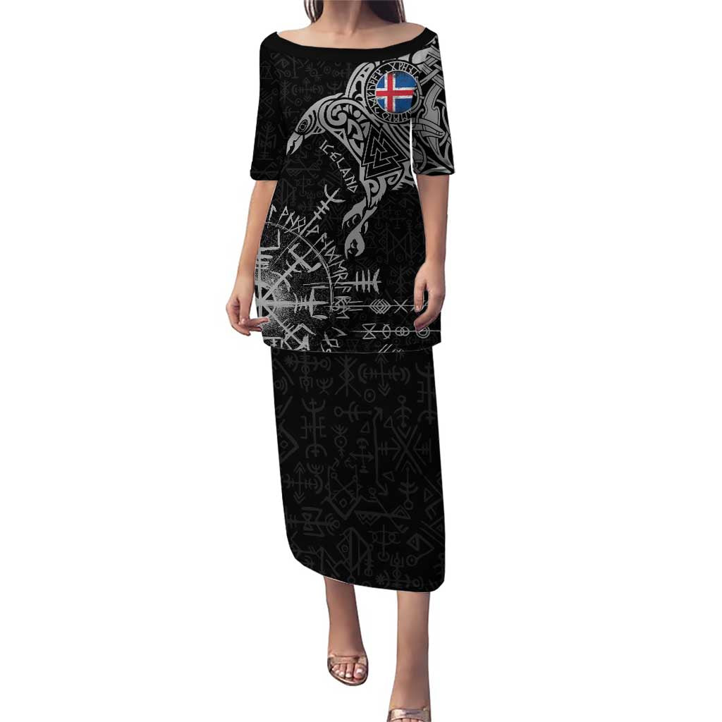 Iceland Viking Ravens Puletasi Vegvisir Runes Pattern - Wonder Print Shop