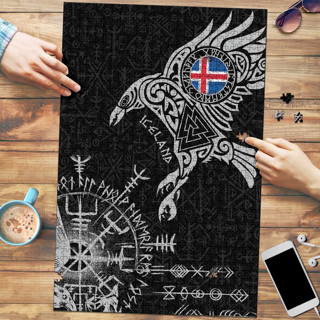 Iceland Viking Ravens Puzzle Vegvisir Runes Pattern - Wonder Print Shop