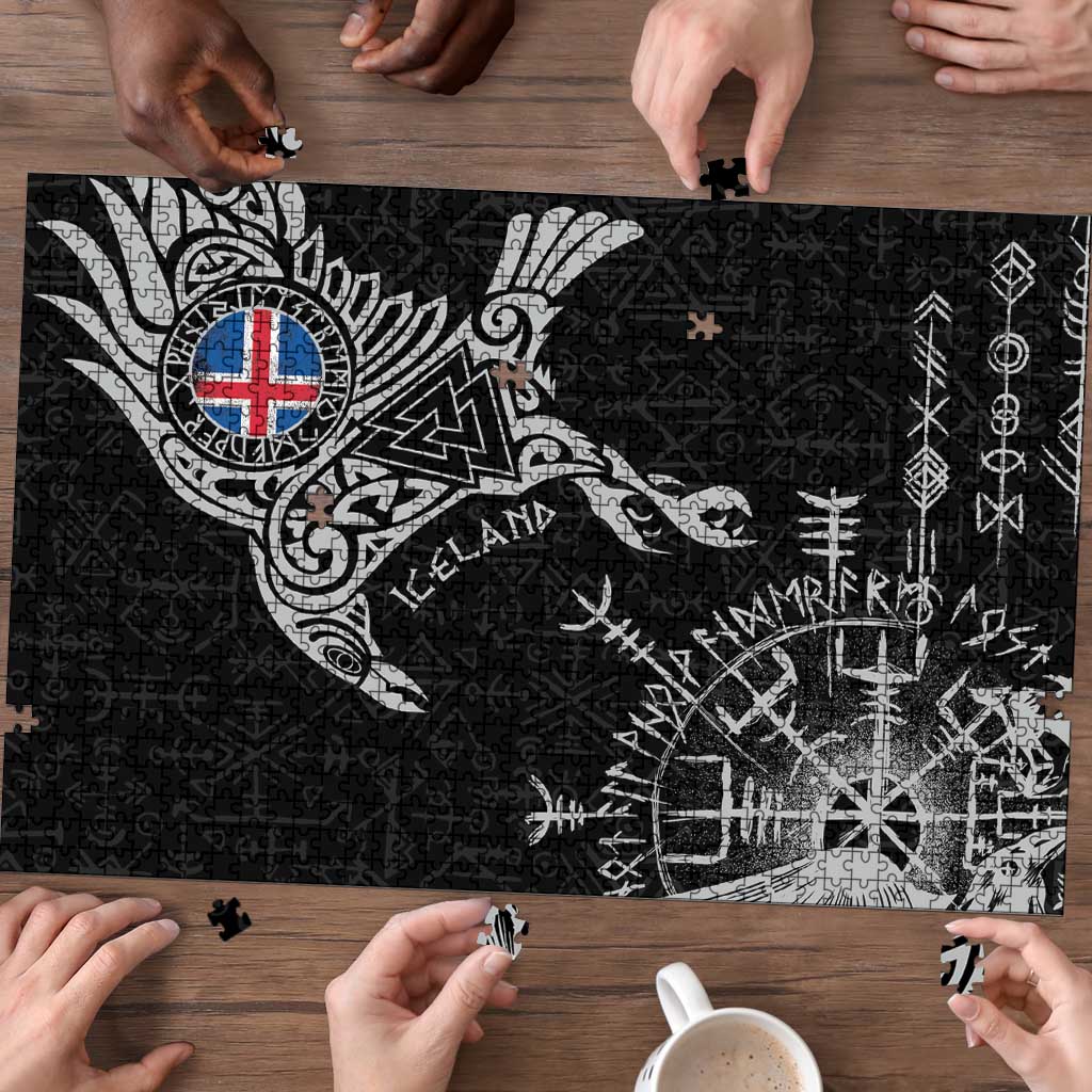 Iceland Viking Ravens Puzzle Vegvisir Runes Pattern - Wonder Print Shop