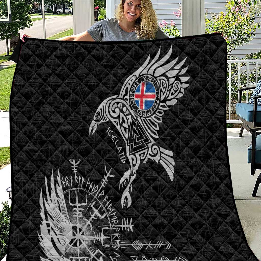 Iceland Viking Ravens Quilt Vegvisir Runes Pattern - Wonder Print Shop