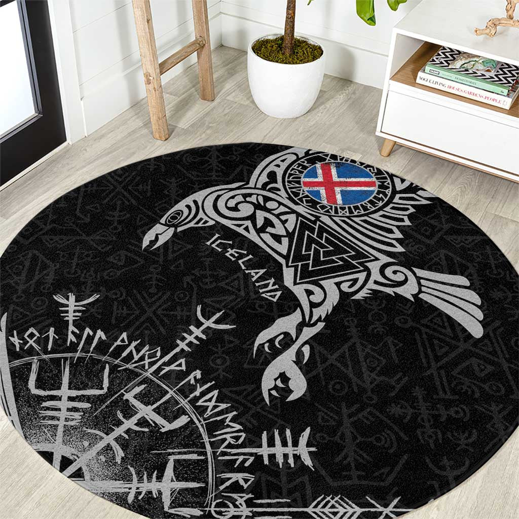 Iceland Viking Ravens Round Carpet Vegvisir Runes Pattern - Wonder Print Shop