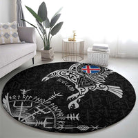 Iceland Viking Ravens Round Carpet Vegvisir Runes Pattern - Wonder Print Shop