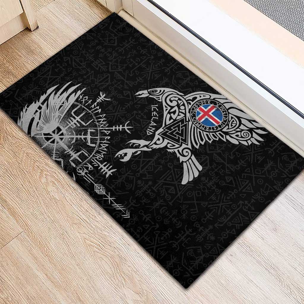 Iceland Viking Ravens Rubber Doormat Vegvisir Runes Pattern - Wonder Print Shop