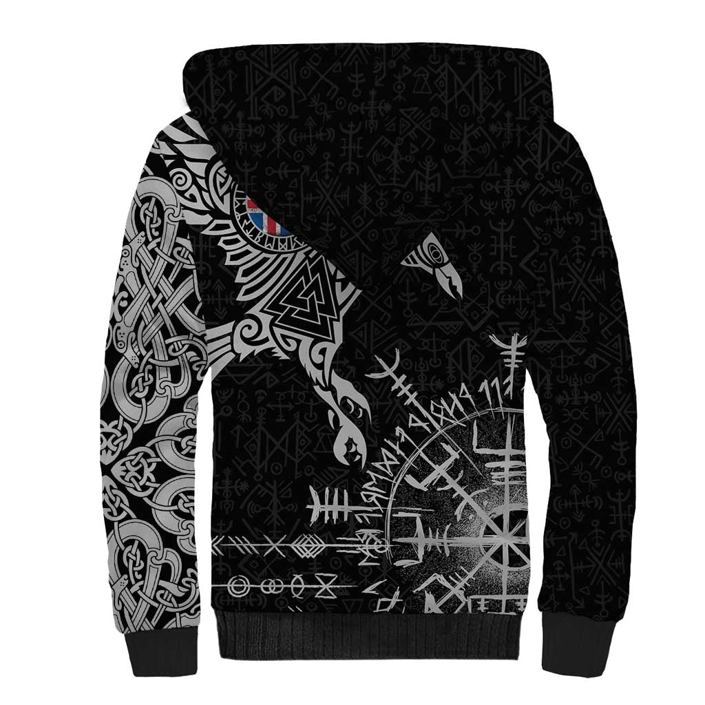 Iceland Viking Ravens Sherpa Hoodie Vegvisir Runes Pattern - Wonder Print Shop