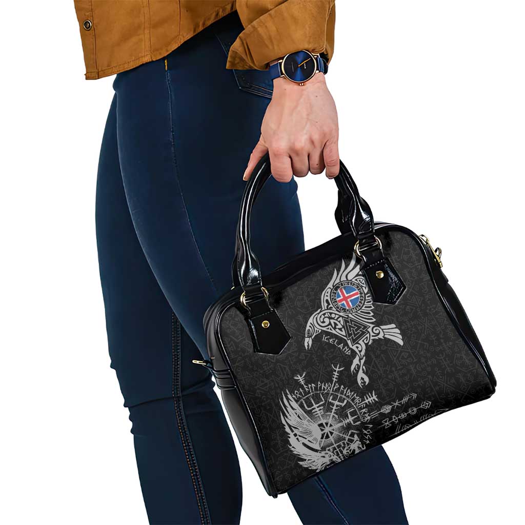 Iceland Viking Ravens Shoulder Handbag Vegvisir Runes Pattern - Wonder Print Shop