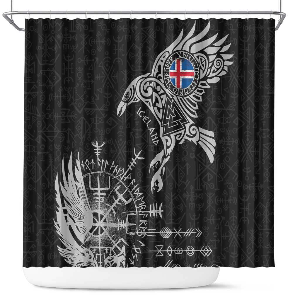 Iceland Viking Ravens Shower Curtain Vegvisir Runes Pattern - Wonder Print Shop